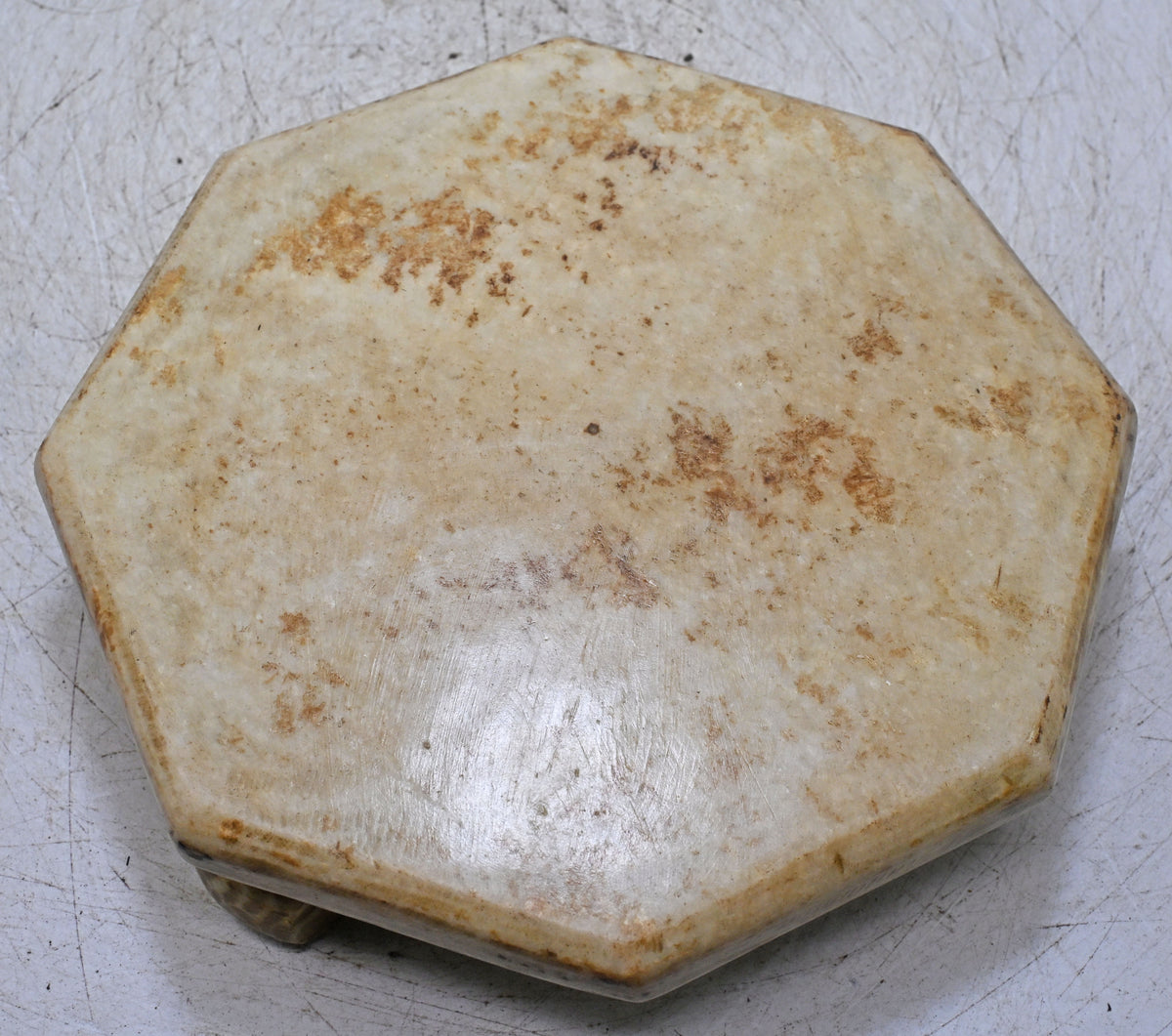 Antique White Marble Chapati Bread Rolling Plate Original Old Hand Carved