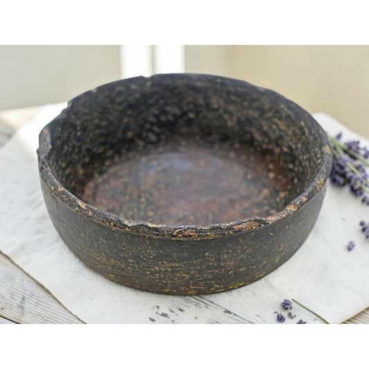 Antique Black Stone Round Bowl Original Old Hand Carved