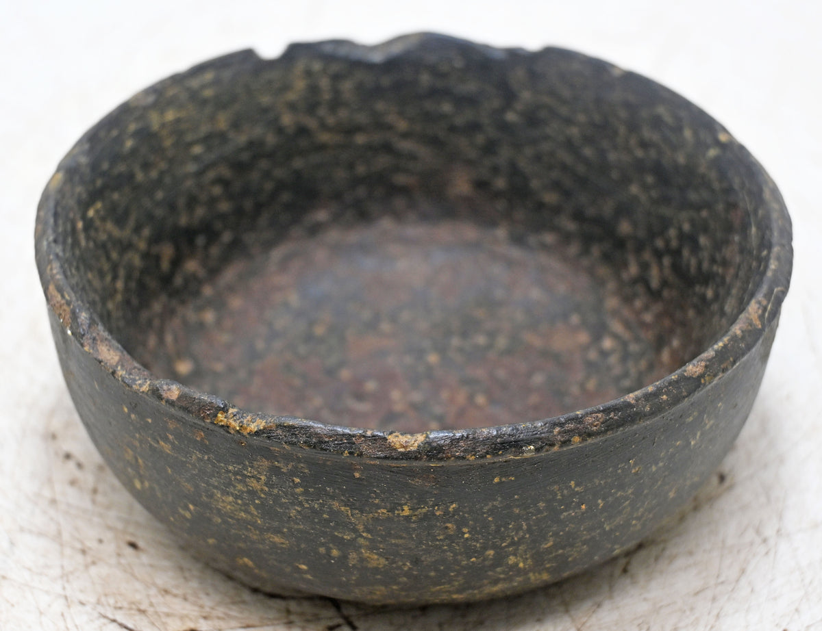 Antique Black Stone Round Bowl Original Old Hand Carved