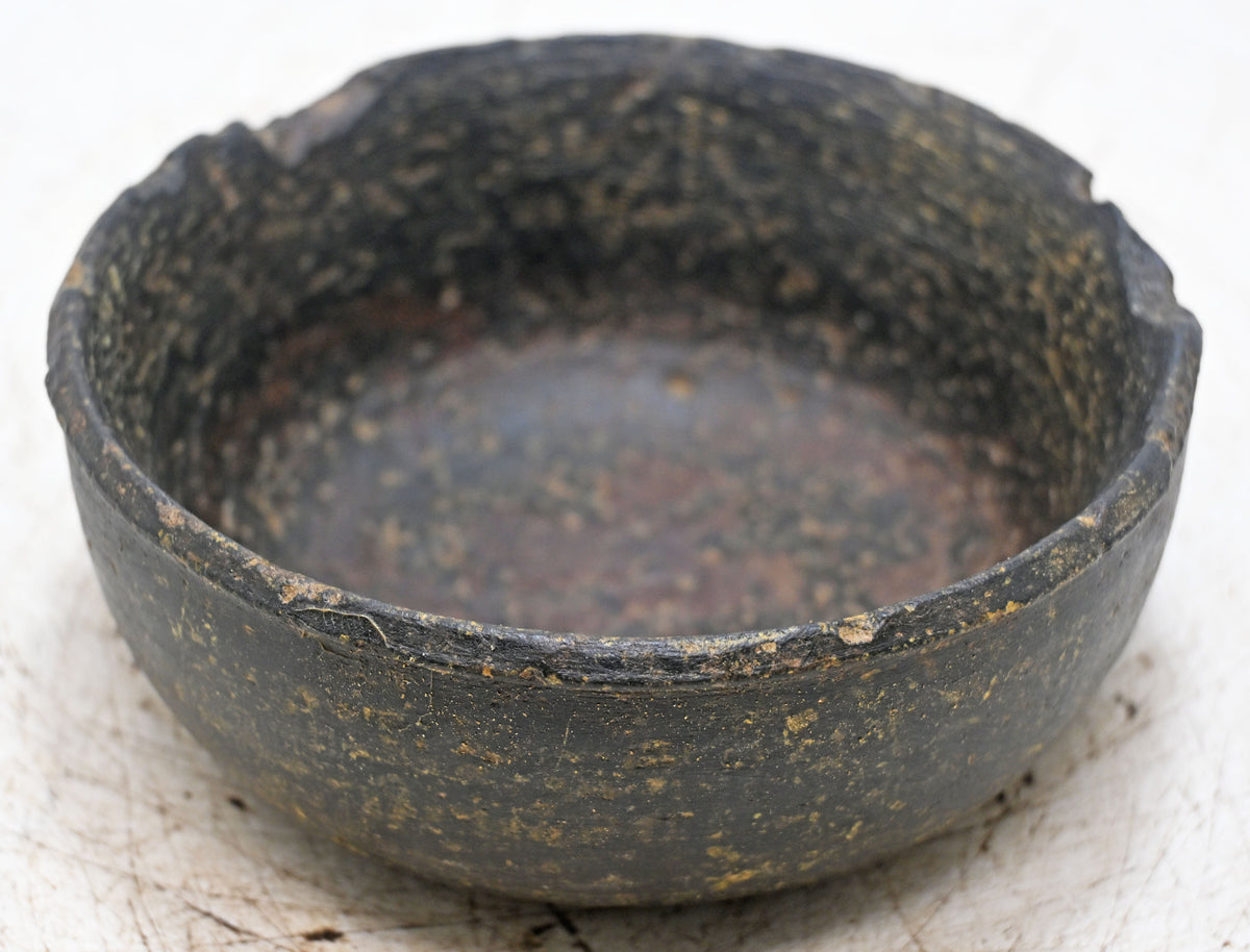 Antique Black Stone Round Bowl Original Old Hand Carved