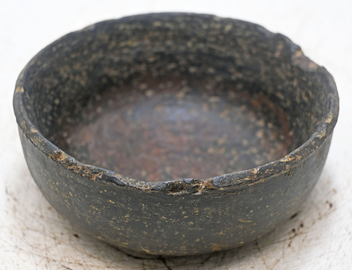 Antique Black Stone Round Bowl Original Old Hand Carved