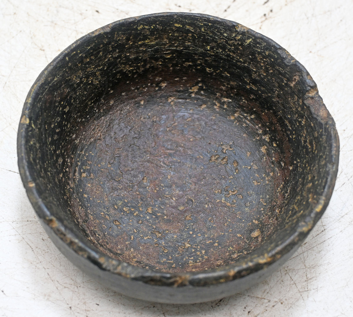 Antique Black Stone Round Bowl Original Old Hand Carved