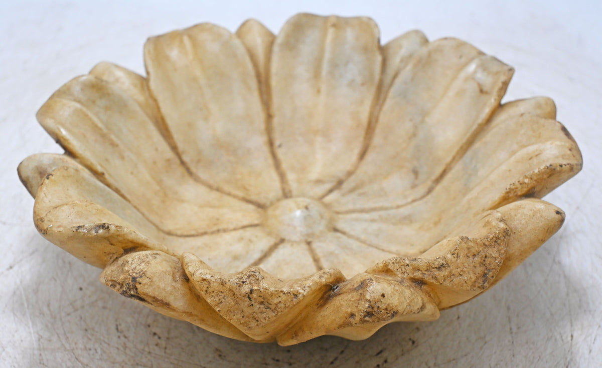 Vintage White Marble Floral Bowl Original Old Fine Hand Carved