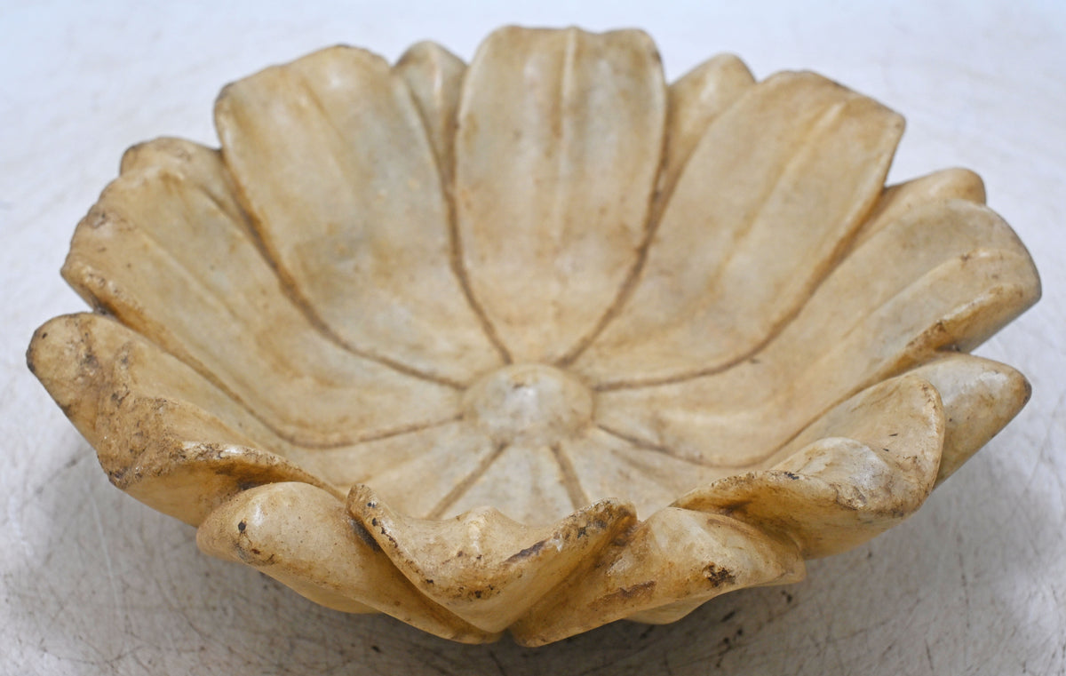Vintage White Marble Floral Bowl Original Old Fine Hand Carved