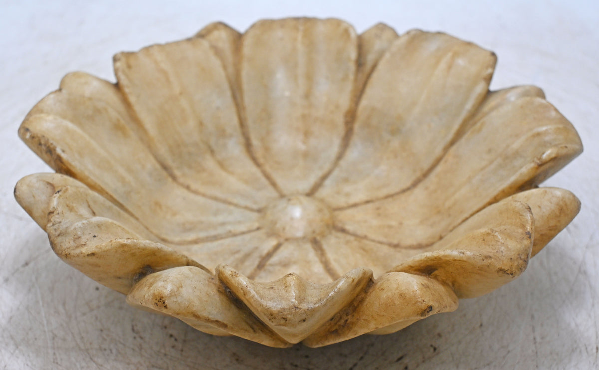 Vintage White Marble Floral Bowl Original Old Fine Hand Carved