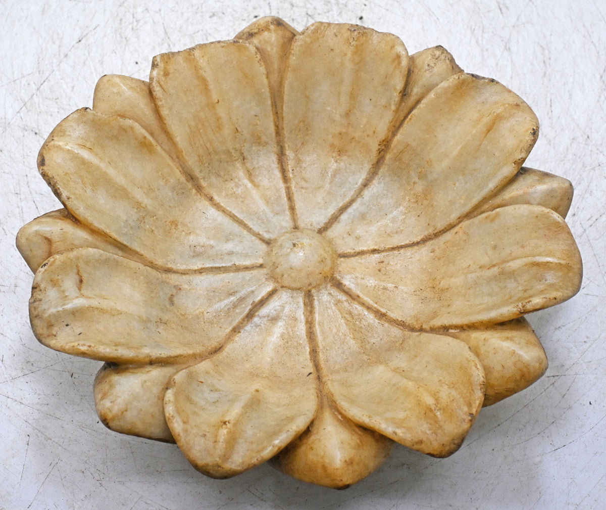 Vintage White Marble Floral Bowl Original Old Fine Hand Carved