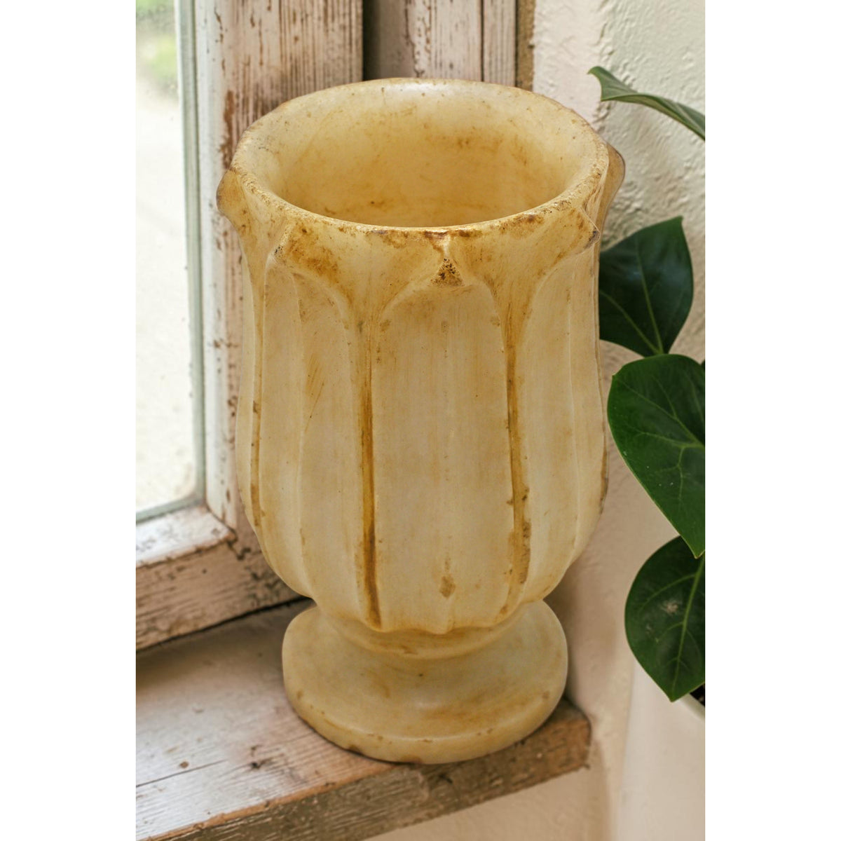 Vintage White Marble Round Pot Original Old Floral Design Fine Hand Carved