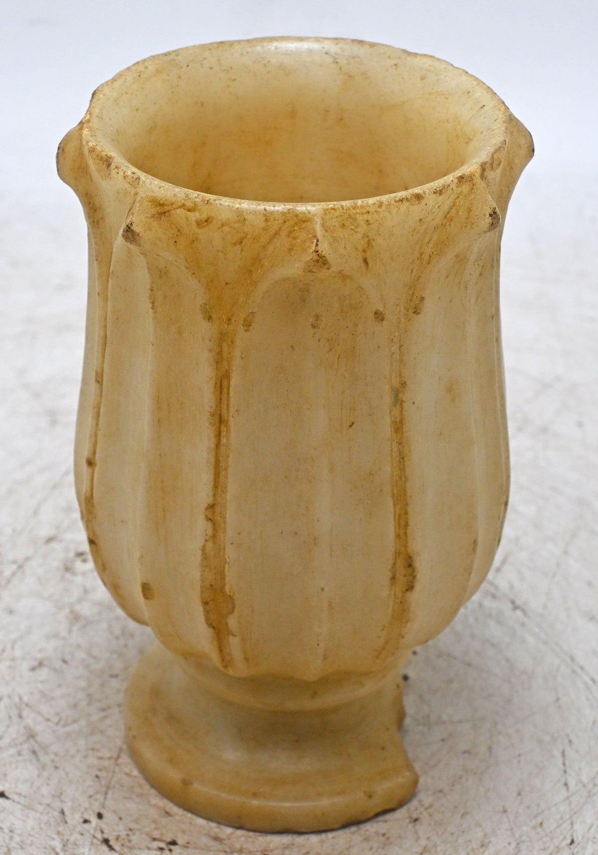 Vintage White Marble Round Pot Original Old Floral Design Fine Hand Carved