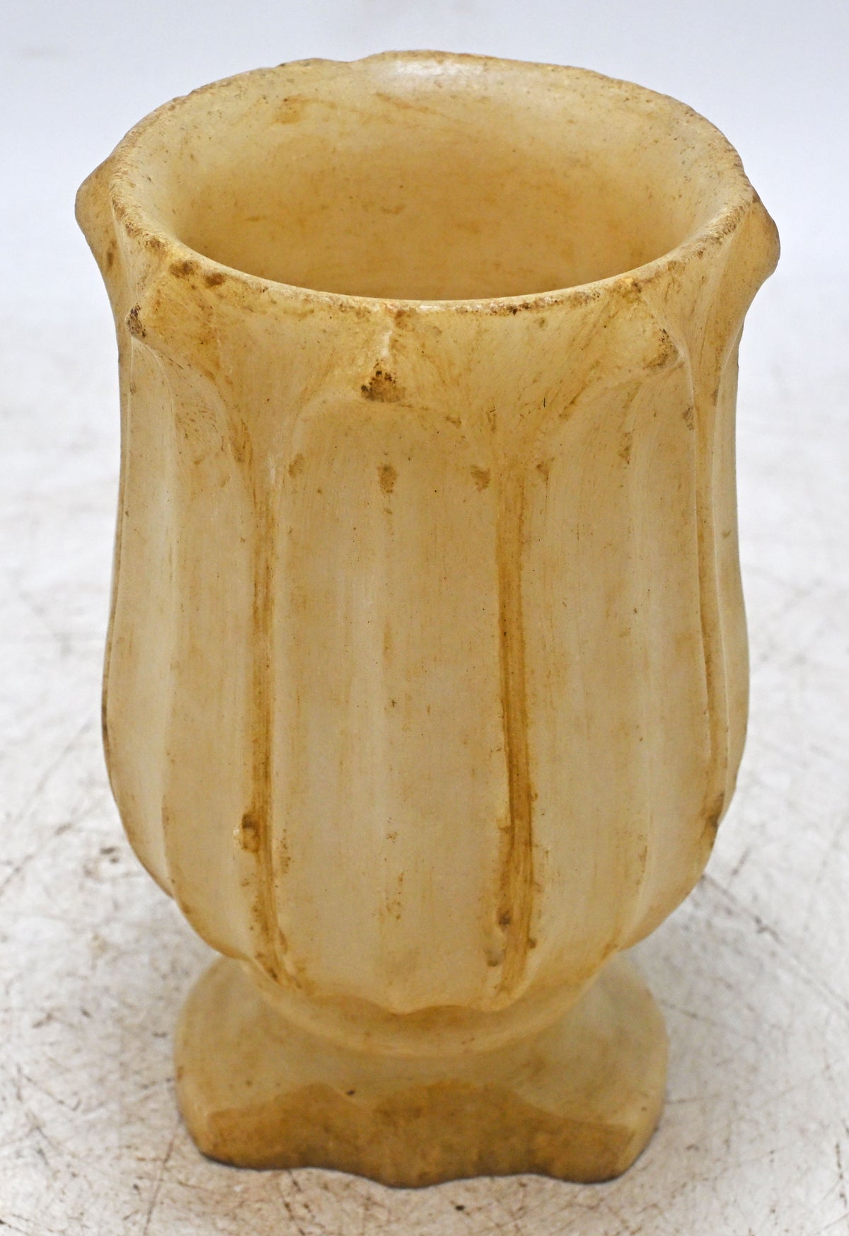 Vintage White Marble Round Pot Original Old Floral Design Fine Hand Carved
