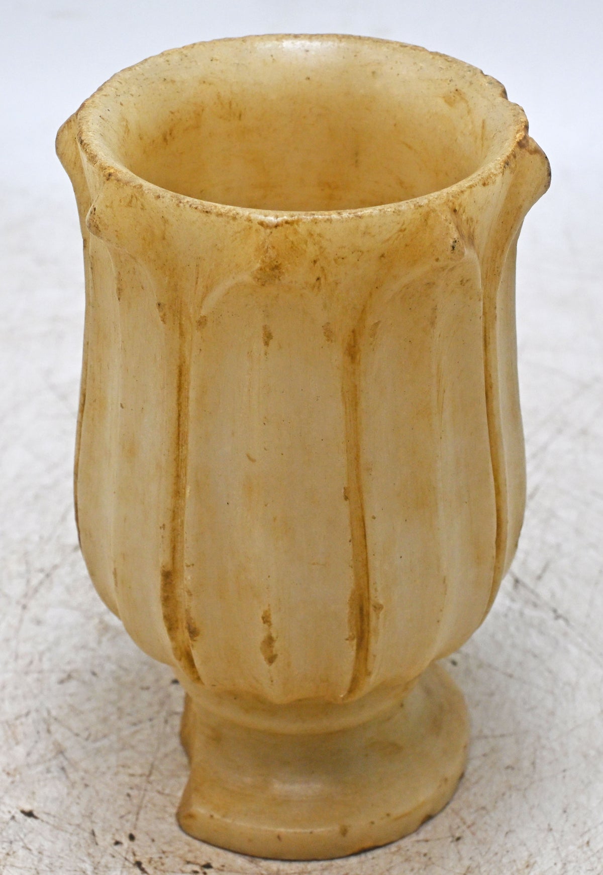 Vintage White Marble Round Pot Original Old Floral Design Fine Hand Carved