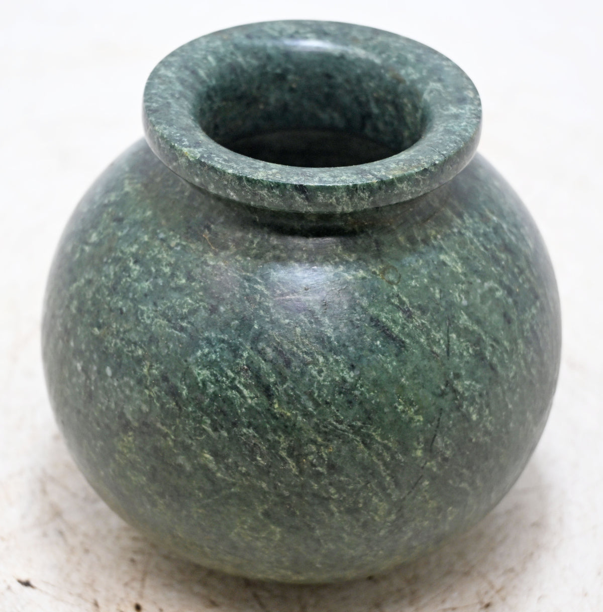 Vintage Green Stone Round Pot Original Old Fine Hand Carved