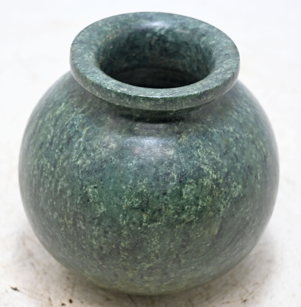Vintage Green Stone Round Pot Original Old Fine Hand Carved