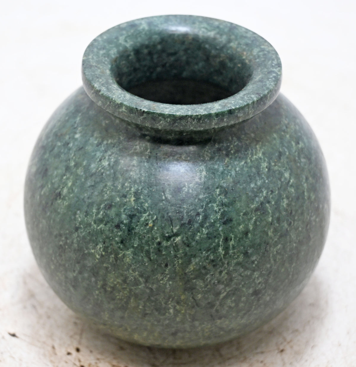 Vintage Green Stone Round Pot Original Old Fine Hand Carved