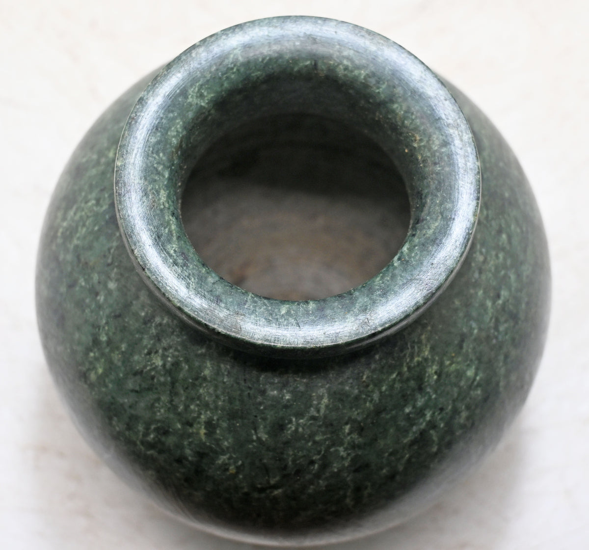 Vintage Green Stone Round Pot Original Old Fine Hand Carved