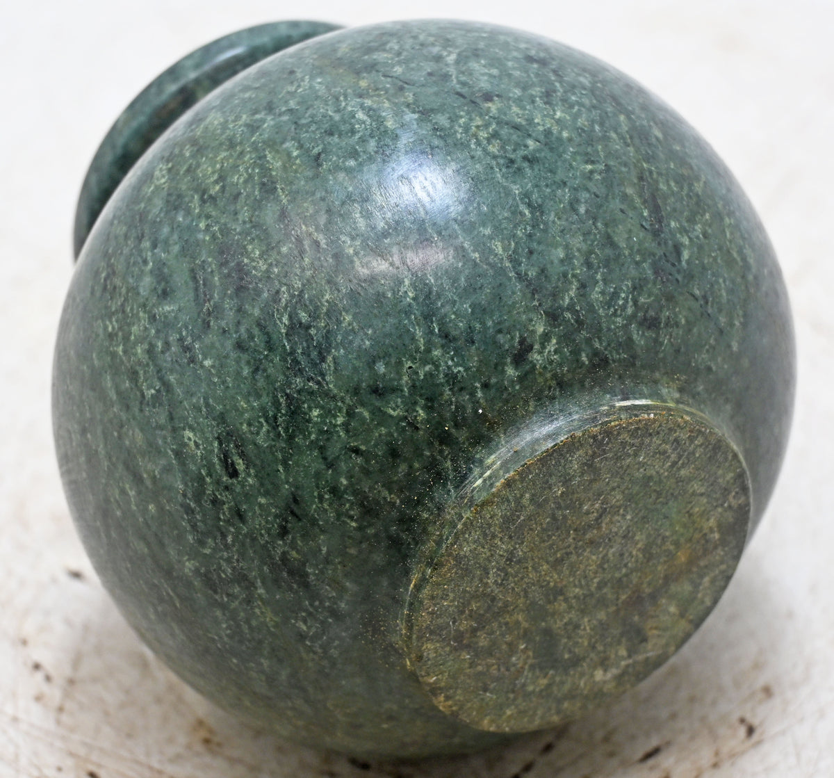 Vintage Green Stone Round Pot Original Old Fine Hand Carved