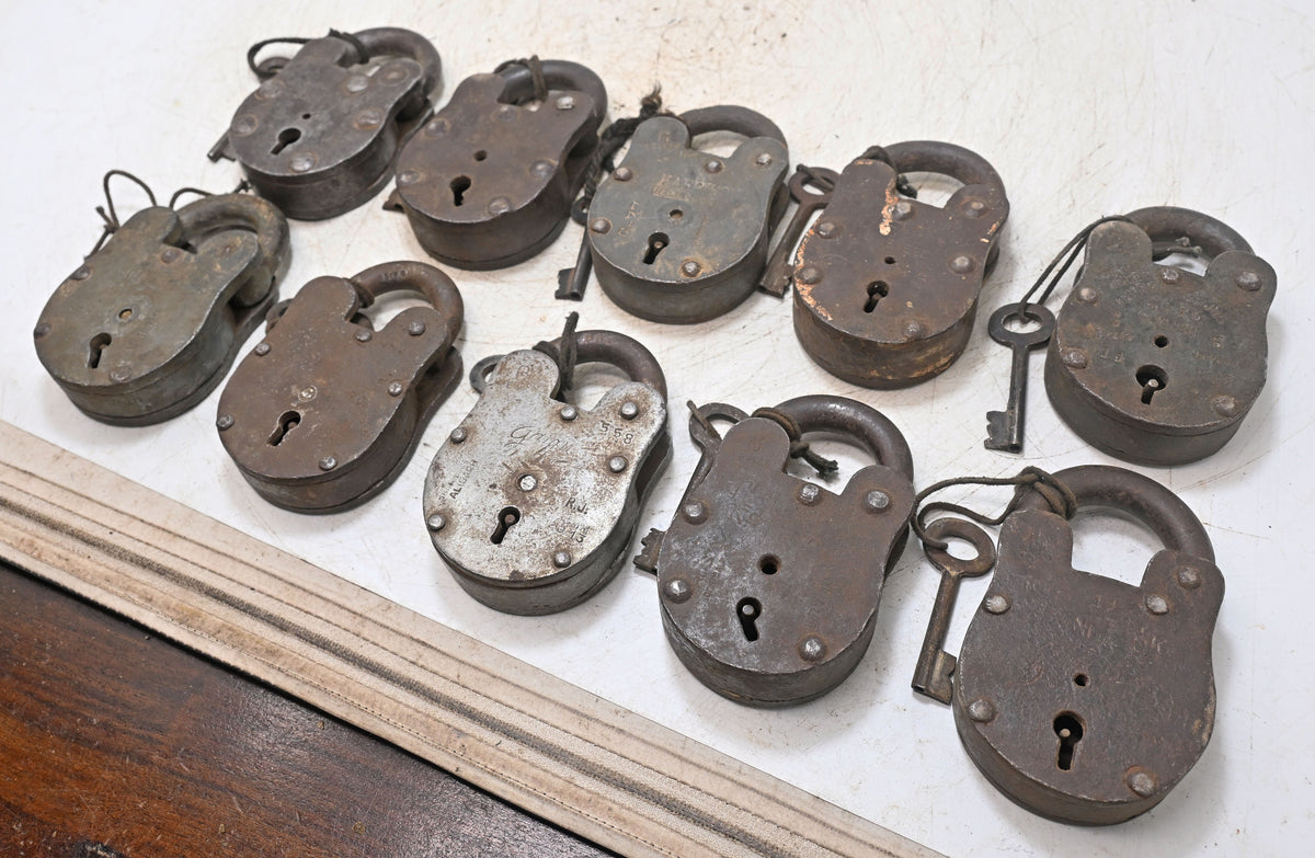 Lot of 10 Vintage Iron Lever System Pad Locks Original Old Hand Crafted