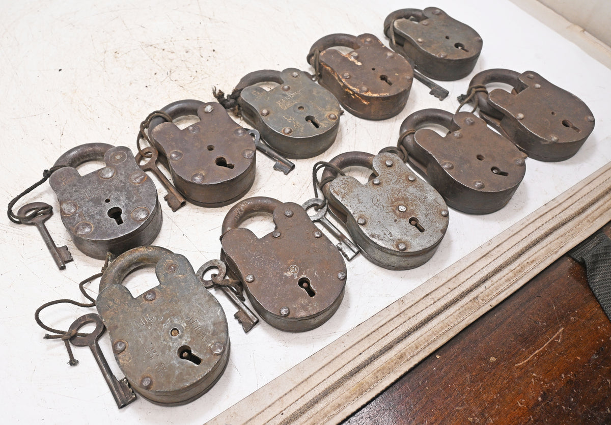 Lot of 10 Vintage Iron Lever System Pad Locks Original Old Hand Crafted
