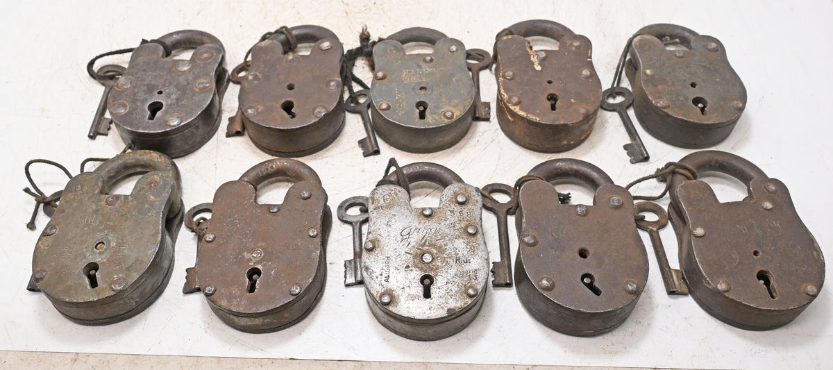 Lot of 10 Vintage Iron Lever System Pad Locks Original Old Hand Crafted