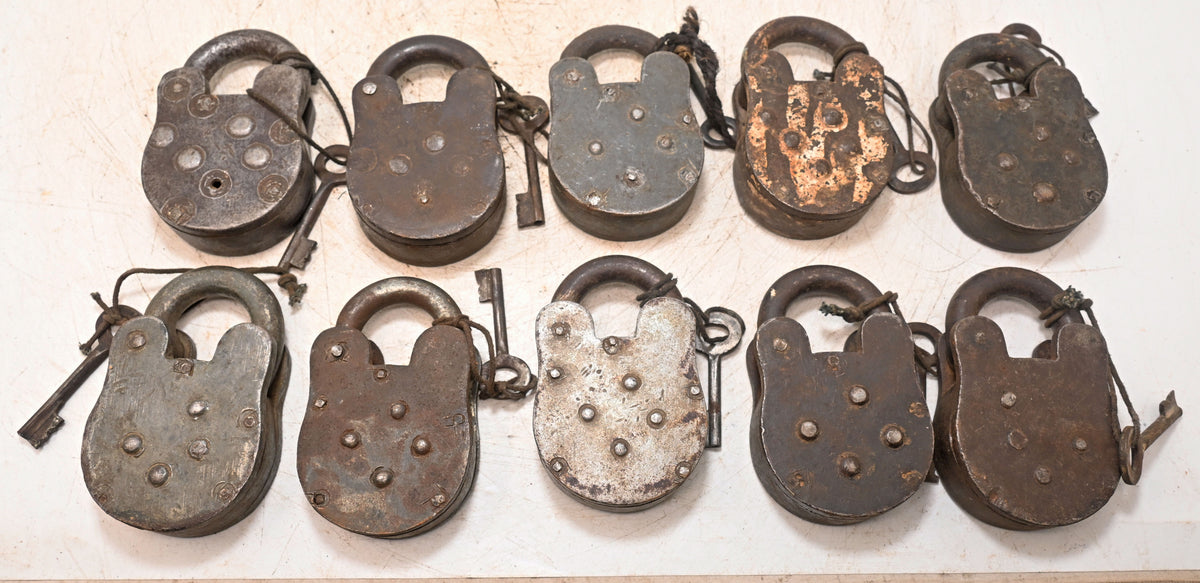 Lot of 10 Vintage Iron Lever System Pad Locks Original Old Hand Crafted