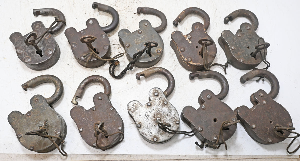 Lot of 10 Vintage Iron Lever System Pad Locks Original Old Hand Crafted