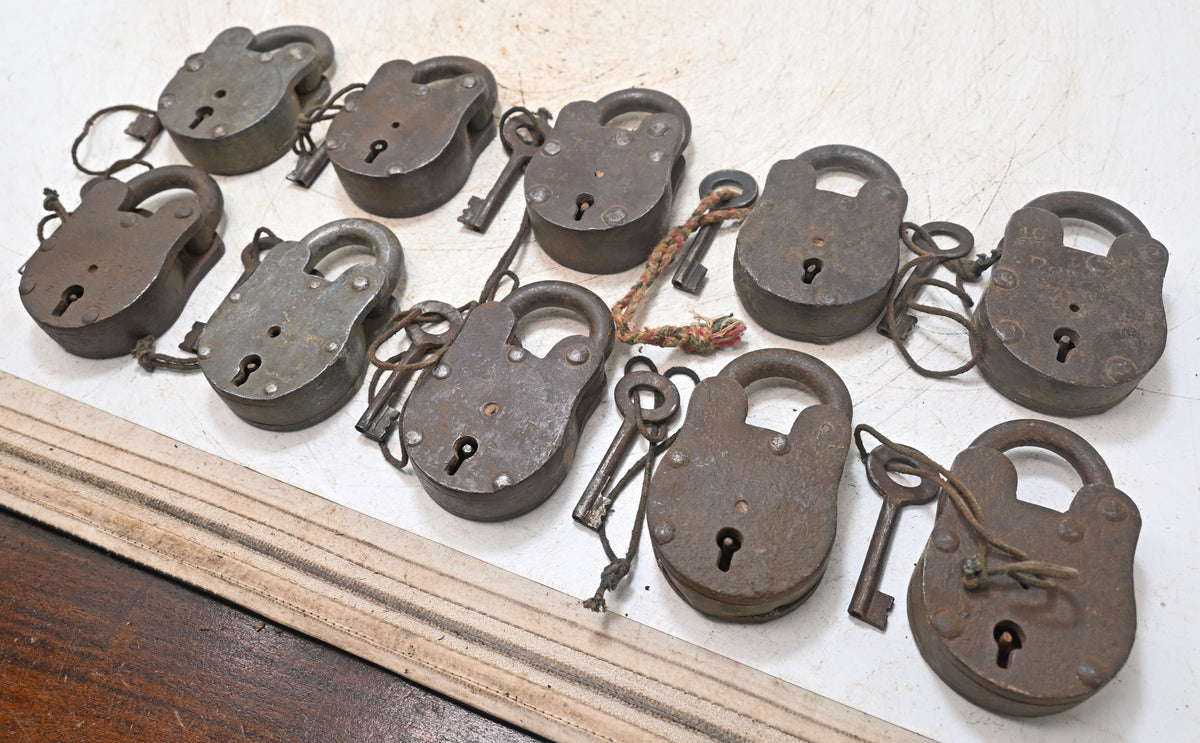 Lot of 10 Vintage Iron Lever System Pad Locks Original Old Hand Crafted