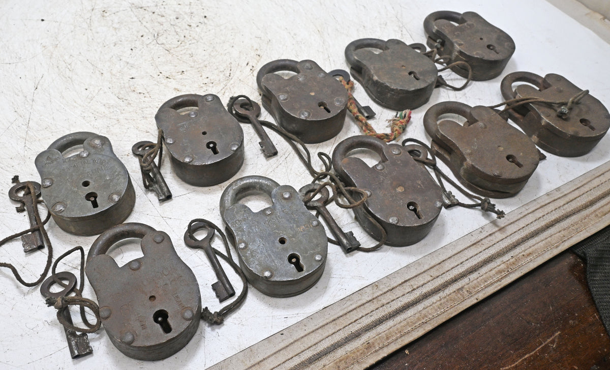 Lot of 10 Vintage Iron Lever System Pad Locks Original Old Hand Crafted