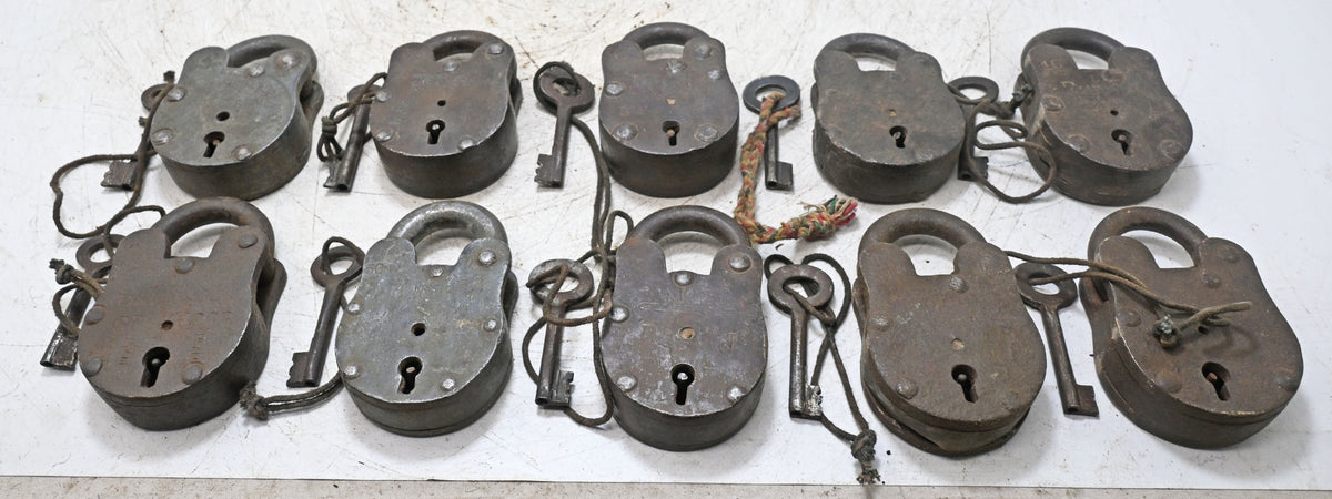Lot of 10 Vintage Iron Lever System Pad Locks Original Old Hand Crafted