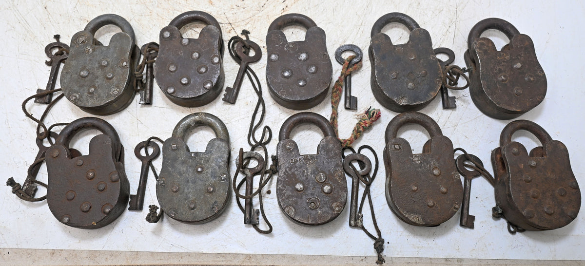 Lot of 10 Vintage Iron Lever System Pad Locks Original Old Hand Crafted
