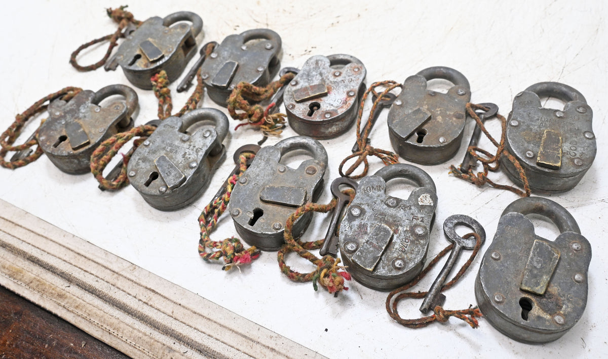 Lot of 10 Vintage Iron Lever System Pad Locks Original Old Hand Crafted