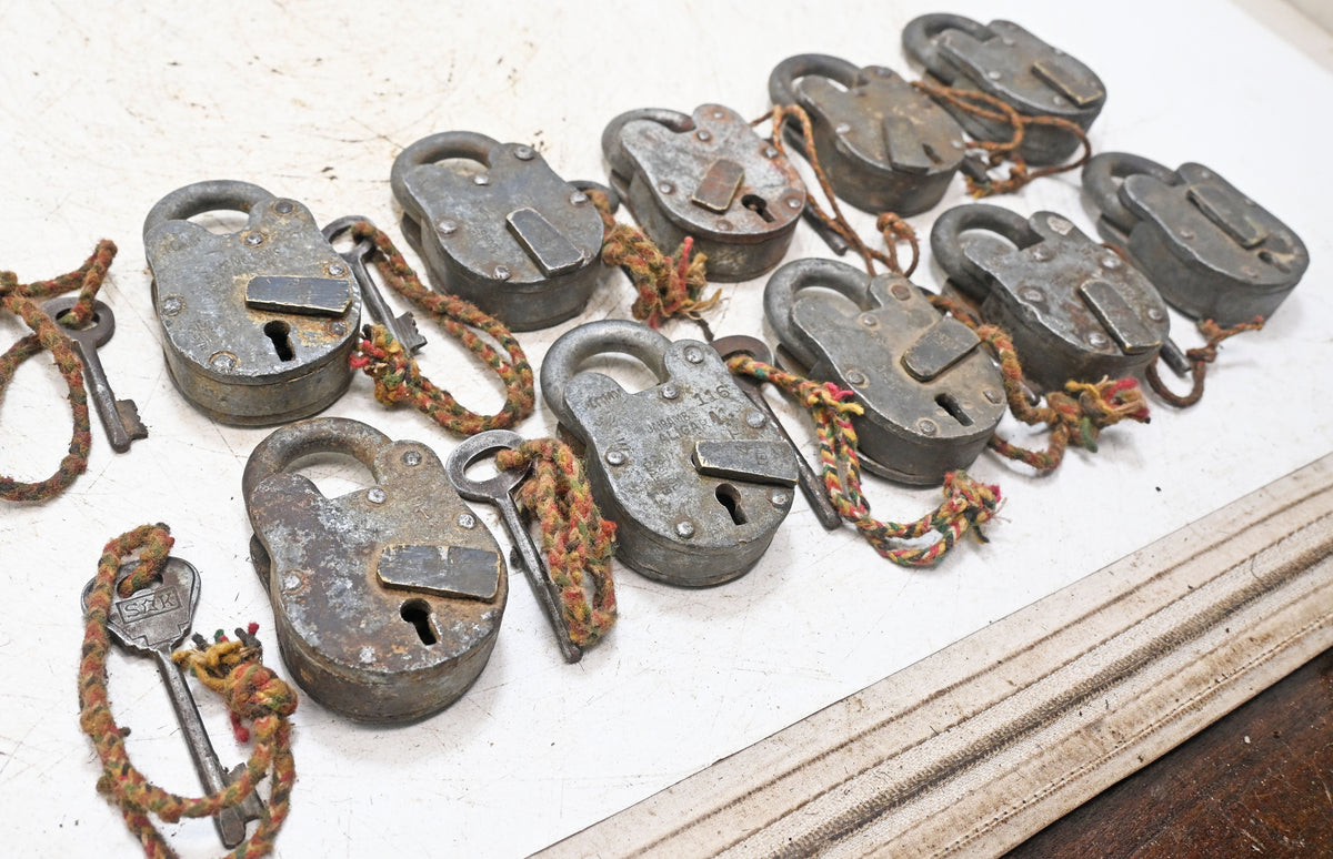 Lot of 10 Vintage Iron Lever System Pad Locks Original Old Hand Crafted