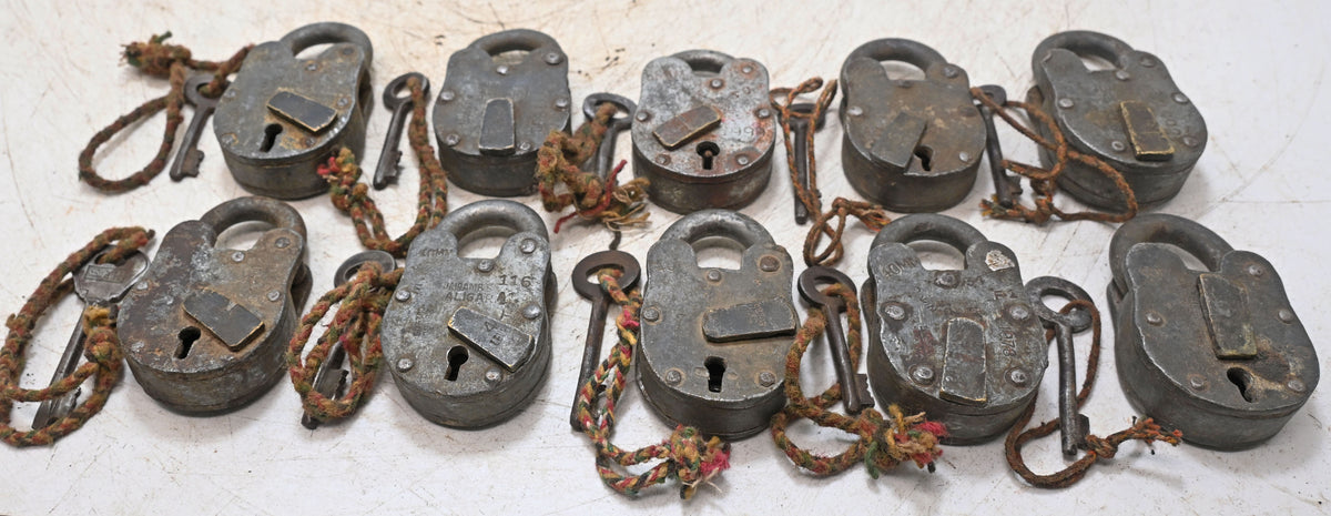Lot of 10 Vintage Iron Lever System Pad Locks Original Old Hand Crafted