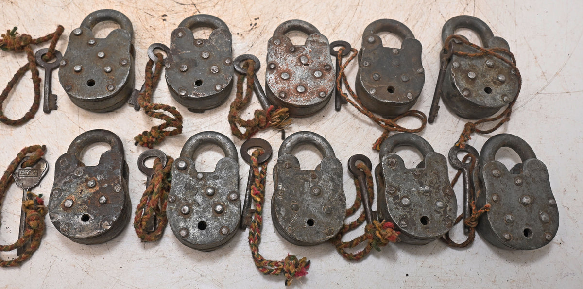 Lot of 10 Vintage Iron Lever System Pad Locks Original Old Hand Crafted