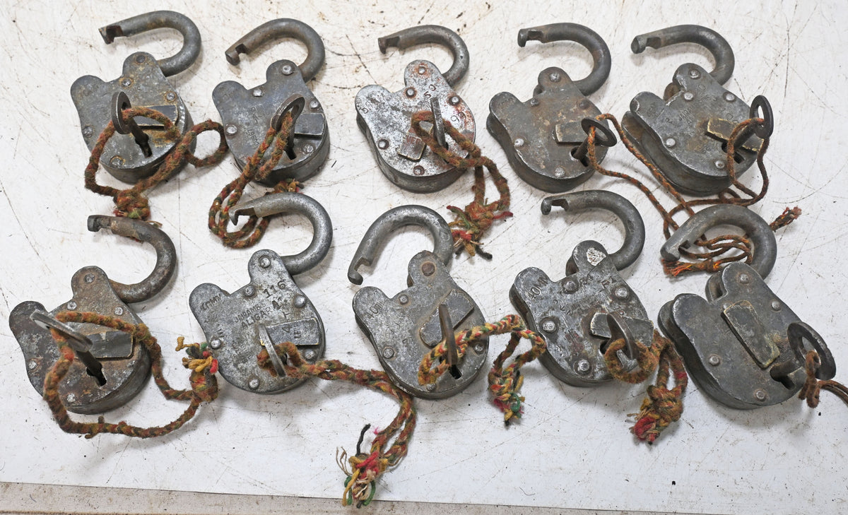 Lot of 10 Vintage Iron Lever System Pad Locks Original Old Hand Crafted
