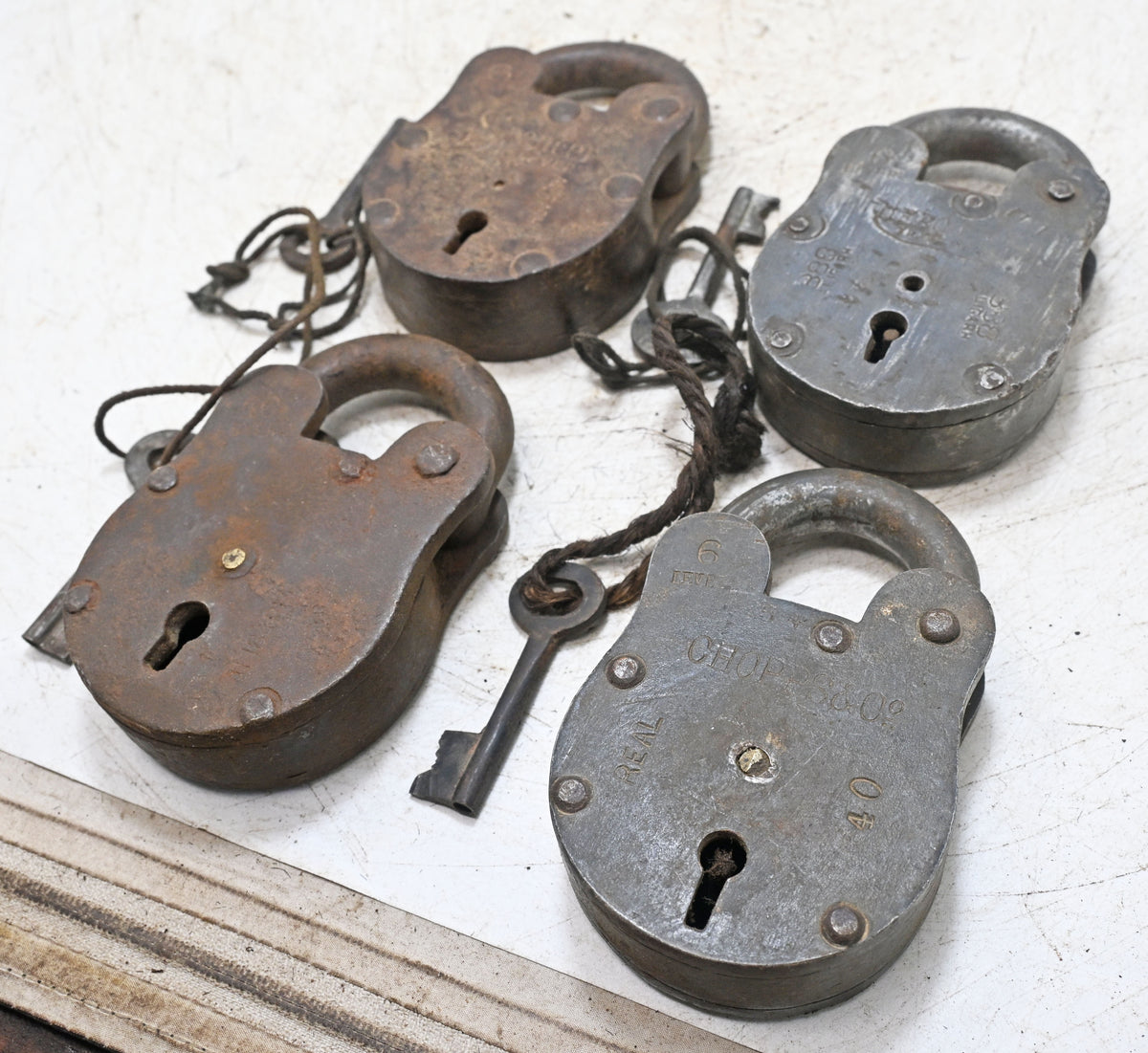 Lot of 4 Vintage Iron Lever System Pad Locks Original Old Hand Crafted