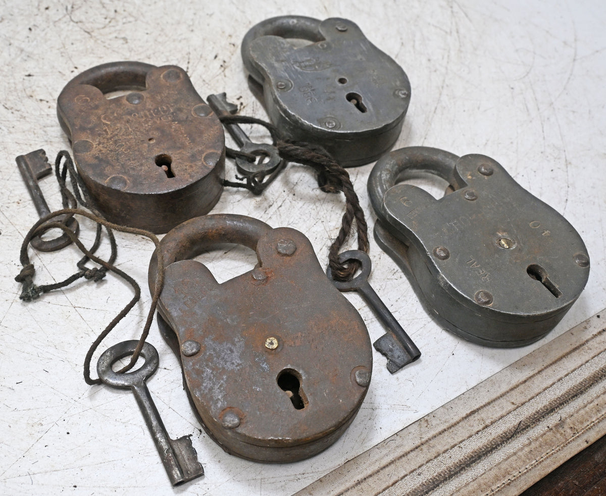 Lot of 4 Vintage Iron Lever System Pad Locks Original Old Hand Crafted