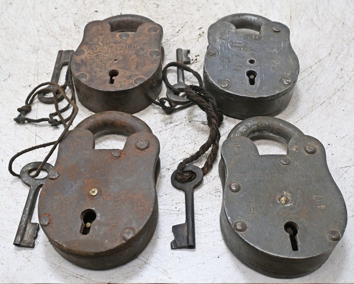 Lot of 4 Vintage Iron Lever System Pad Locks Original Old Hand Crafted