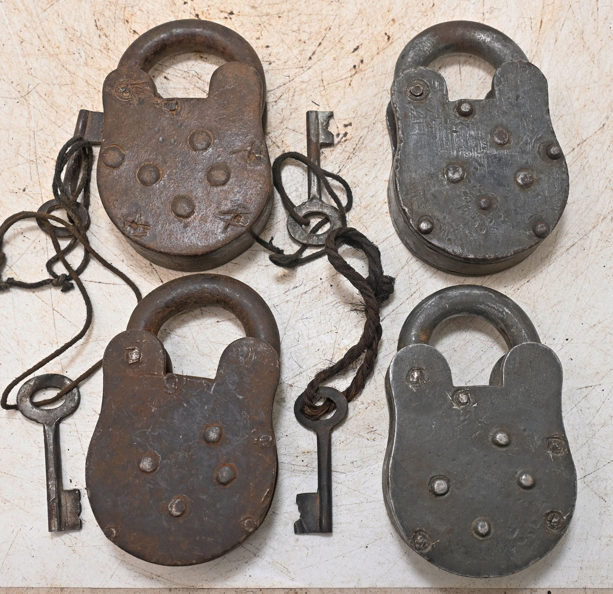 Lot of 4 Vintage Iron Lever System Pad Locks Original Old Hand Crafted