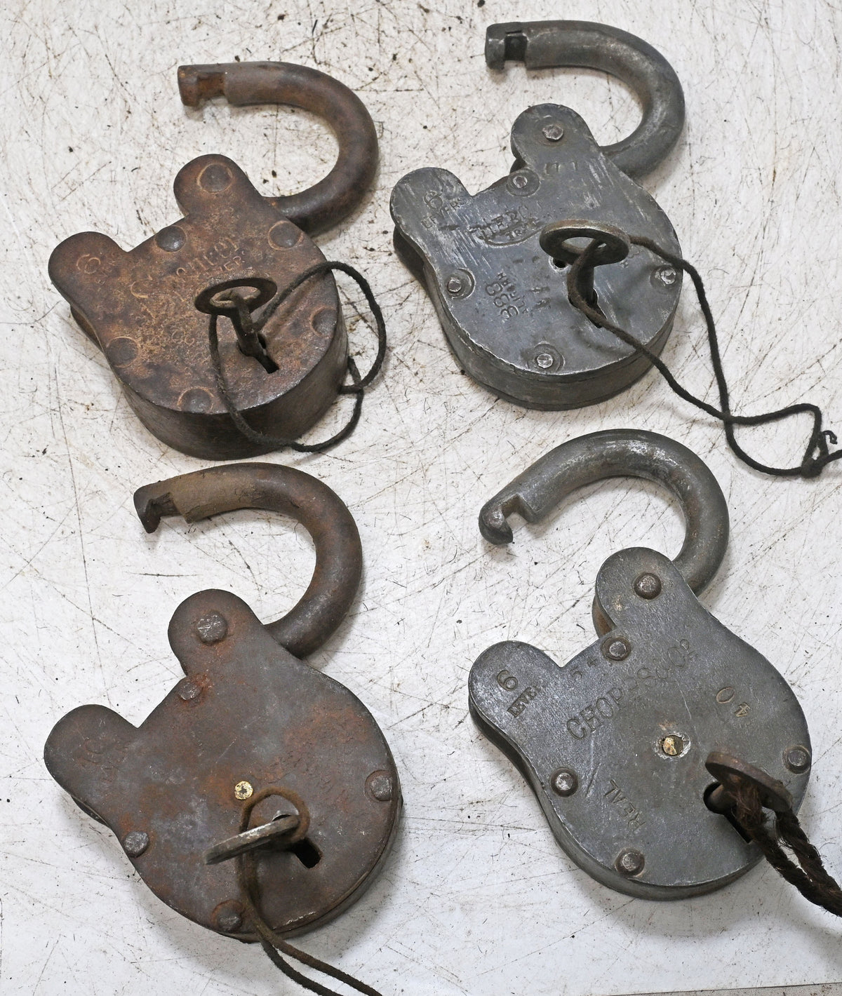 Lot of 4 Vintage Iron Lever System Pad Locks Original Old Hand Crafted