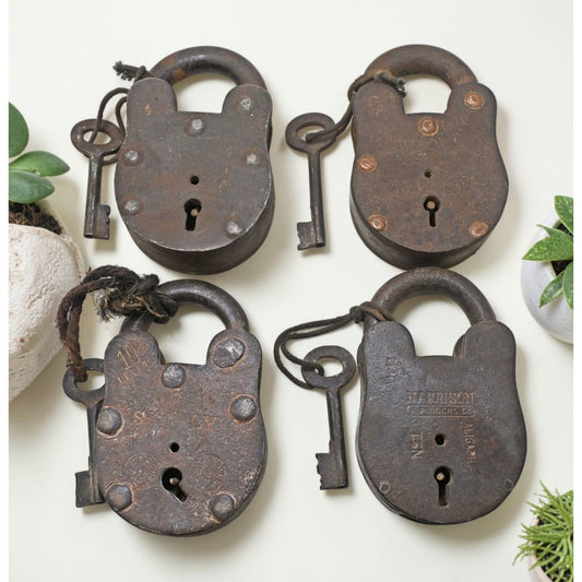 Lot of 4 Vintage Iron Lever System Pad Locks Original Old Hand Crafted