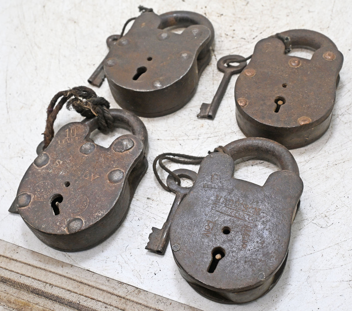 Lot of 4 Vintage Iron Lever System Pad Locks Original Old Hand Crafted