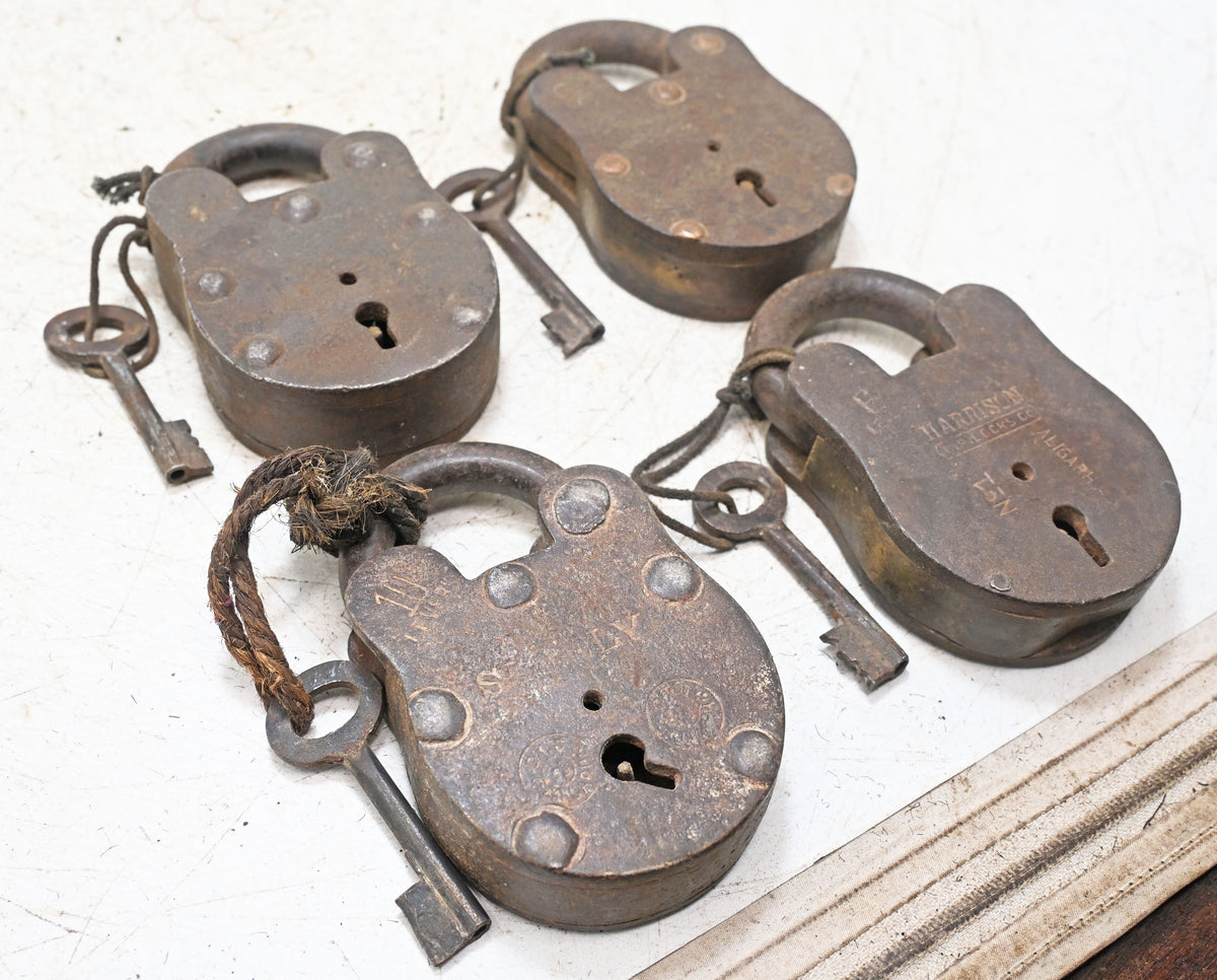 Lot of 4 Vintage Iron Lever System Pad Locks Original Old Hand Crafted