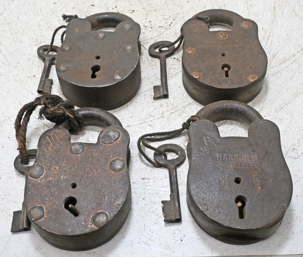 Lot of 4 Vintage Iron Lever System Pad Locks Original Old Hand Crafted