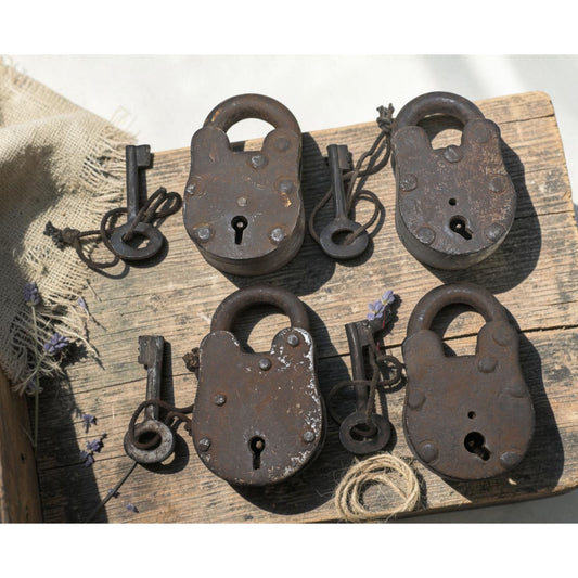 Lot of 4 Vintage Iron Lever System Pad Locks Original Old Hand Crafted
