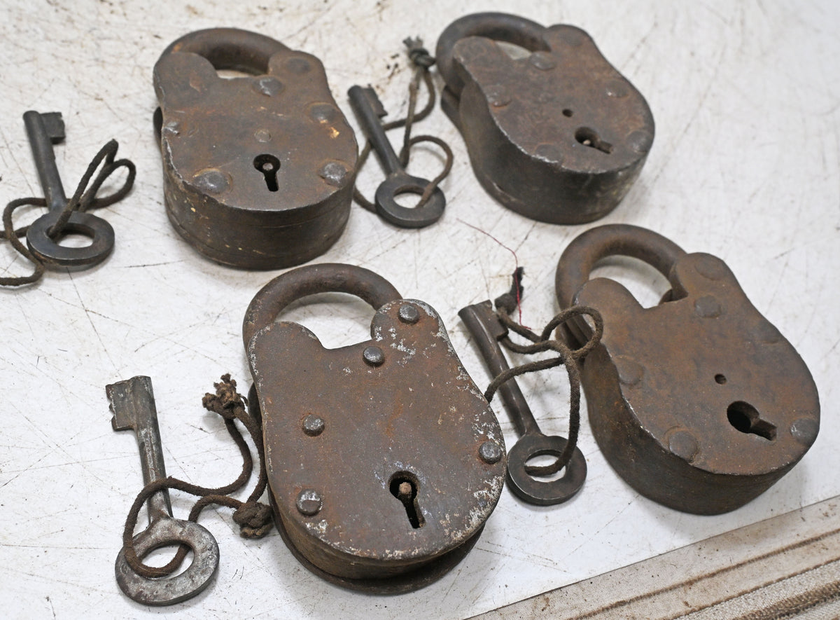 Lot of 4 Vintage Iron Lever System Pad Locks Original Old Hand Crafted