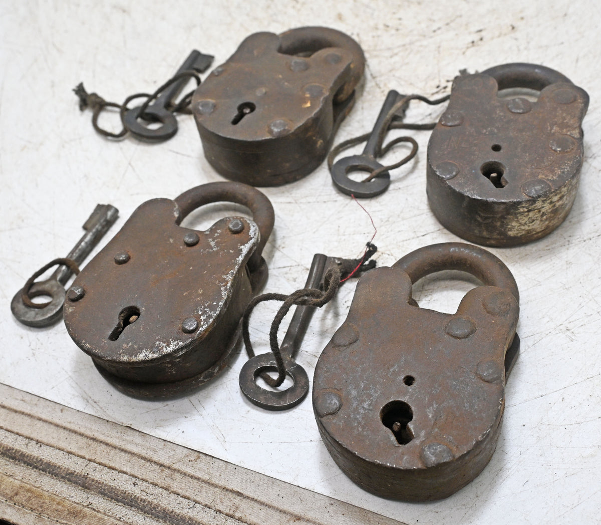 Lot of 4 Vintage Iron Lever System Pad Locks Original Old Hand Crafted