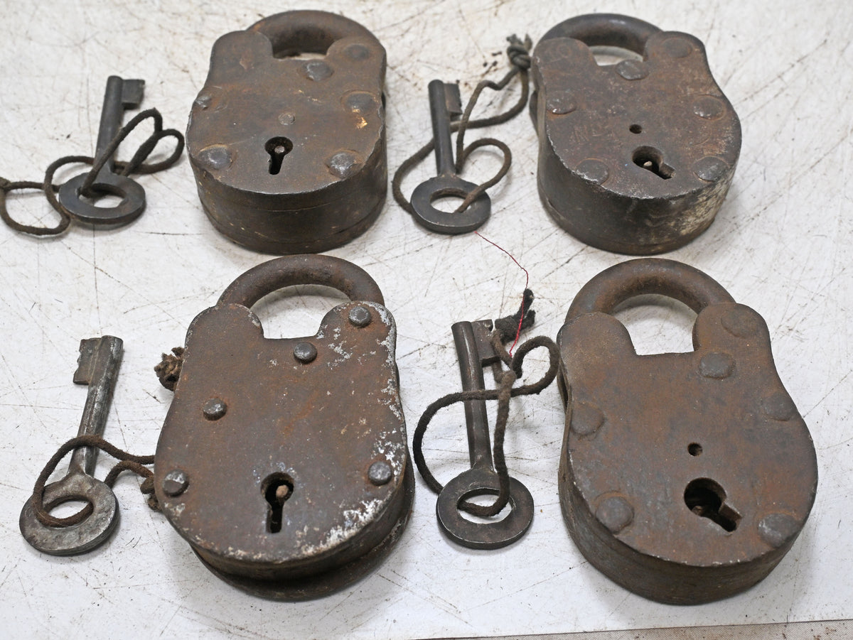 Lot of 4 Vintage Iron Lever System Pad Locks Original Old Hand Crafted