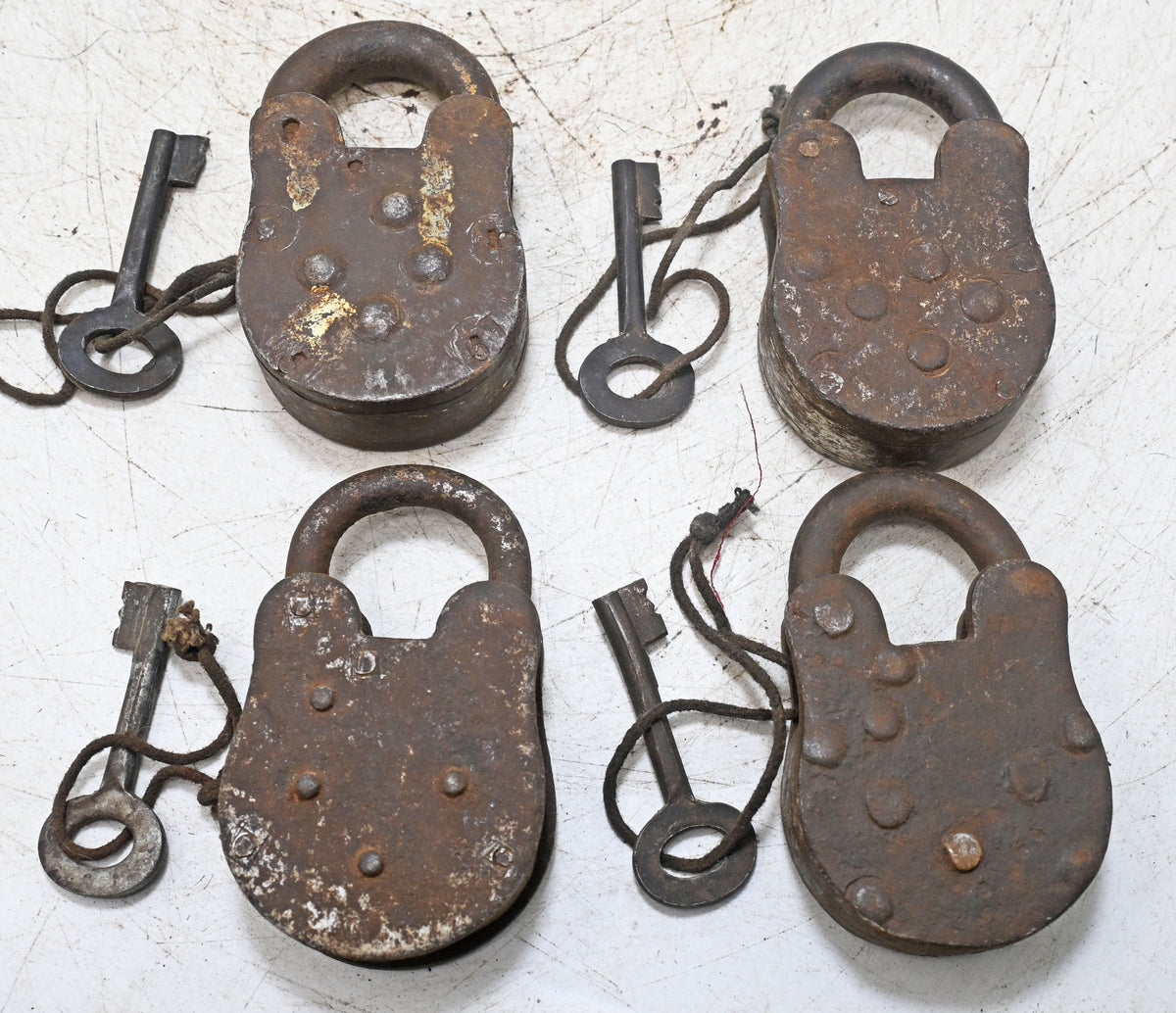 Lot of 4 Vintage Iron Lever System Pad Locks Original Old Hand Crafted
