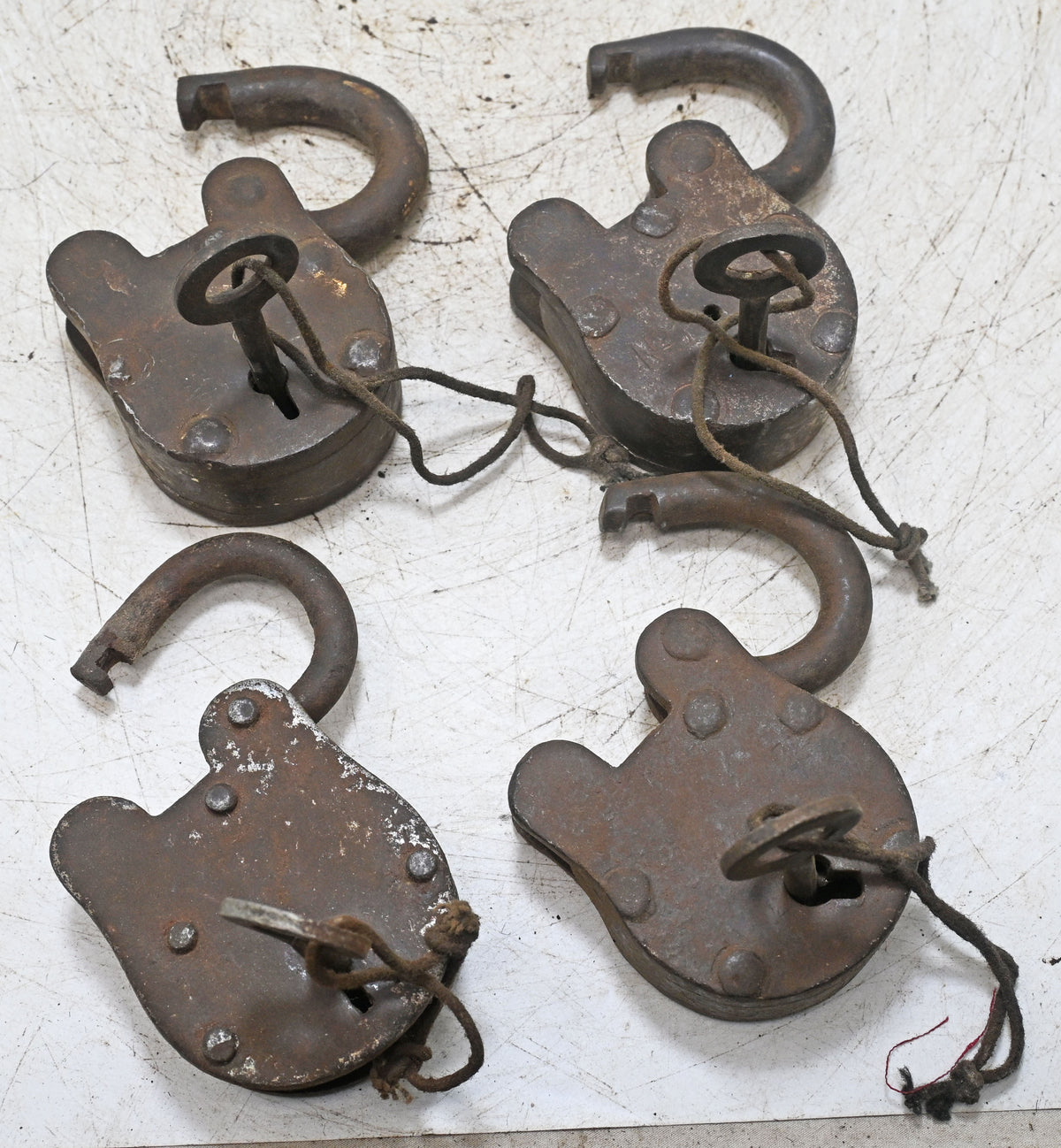 Lot of 4 Vintage Iron Lever System Pad Locks Original Old Hand Crafted