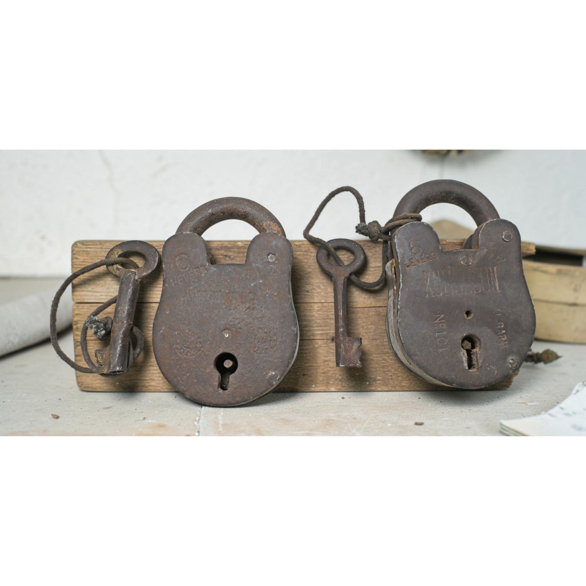 Lot of 2 Vintage Iron Lever System Pad Locks Original Old Hand Crafted