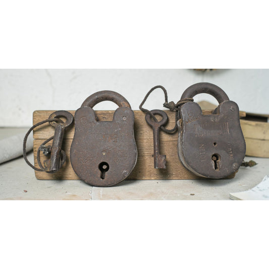 Lot of 2 Vintage Iron Lever System Pad Locks Original Old Hand Crafted